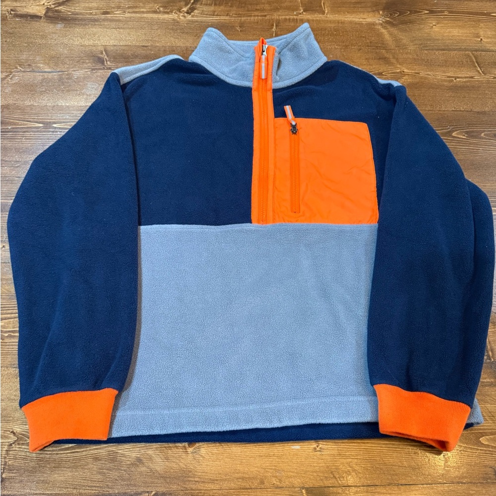 Boy’s Colorblock Fleece Pullover - Navy, Light Blue & Orange